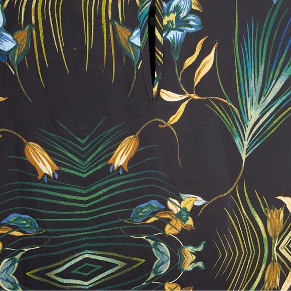 XL COUNTERPARTS BLACK FLORAL TROPICAL PRINT BLOUSE  LONG SLEEVE GREEN - Picture 2 of 13